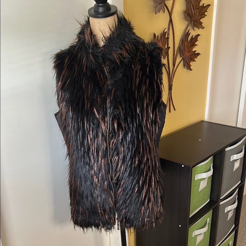 Faux Fur Vest in Black and Brown